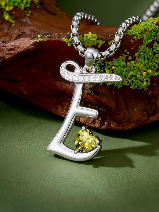 Valentines Day Gifts for Women Alphabet A to Z Initial Birthstone Pendant Necklaces for Women - 18k White Gold Plated Personalized Name Jewelry Valentine Mothers Day Birthday Gifts for Women Her Girlfriend