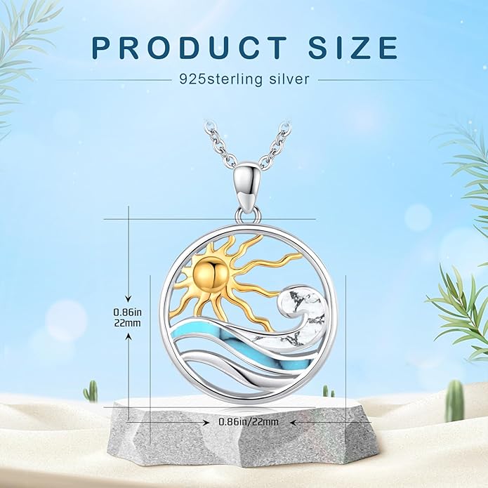 Midir&Etain Ocean Necklace 925 Sterling Silver Blue Opal Necklace Starfish/Flip Flop/Shark Pendant Beach Ocean Jewelry for Women