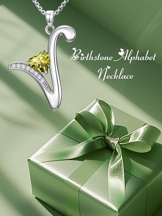 Valentines Day Gifts for Women Alphabet A to Z Initial Birthstone Pendant Necklaces for Women - 18k White Gold Plated Personalized Name Jewelry Valentine Mothers Day Birthday Gifts for Women Her Girlfriend