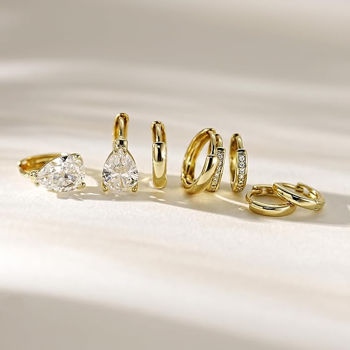 4Pairs Statement Gold Hoop Earrings for Women Trendy,Surgical Steel Gold Plated Hoop Hypoallergenic Earrings Set,Titanium Hoops Earring Stacks,CZ Cartilage Huggie Hoops Earring Gifts for Girlfriend