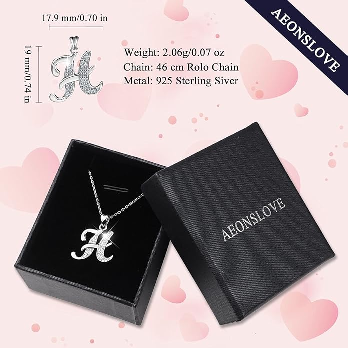 AEONSLOVE 925 Sterling Silver Initial Necklaces for Women, 26 Letters Pendants Necklace Gift for Mother, Daughter, Wife, 18 Inch Chain