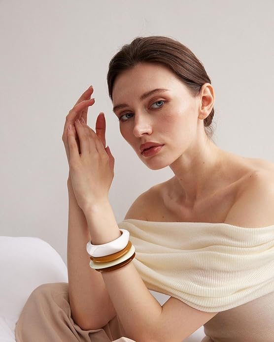 LILIE&WHITE 3 PCS Acrylic Resin Bracelet For Women Trendy Chunky Bangle Bracelets Fashion Colorful Bracelet Jewelry Gift