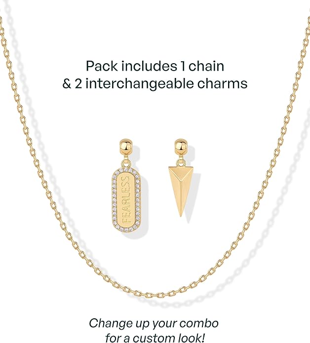 PAVOI 14K Gold Plated Dainty Necklace with Charms Set - Hypoallergenic Adjustable Chain Gold Charm Necklace for Women - Small Motif & Mantra 2 and 3-Pack Removable Pendants - Cute Jewelry Gifts
