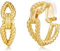 Gold and Silver Mixed Metal Clip-On Earrings Two Tone Clip-On Earrings Chunky Twist Open Hoops Earring Fashion Jewelry