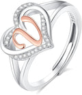 INFUSEU 925 Sterling Silver Initial Heart Ring for Women Girls, Adjustable Size