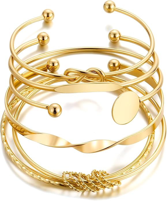 ÌF ME Gold Bangle Bracelets for Women, Indian Bangles Stackable Set, Multi Layer Textured 14K Gold Plated Chunky Bracelets Boho Jewelrys Set