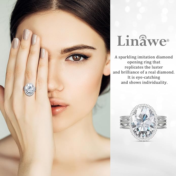 Linawe Birthstone Chunky Adjustable Rings for Women, Gold/Silver/Rose Gold Statement Rings, Imitation Diamond Fake Gemstone Crystal Cocktail Ring, Cubic Zirconia Costume Jewelry