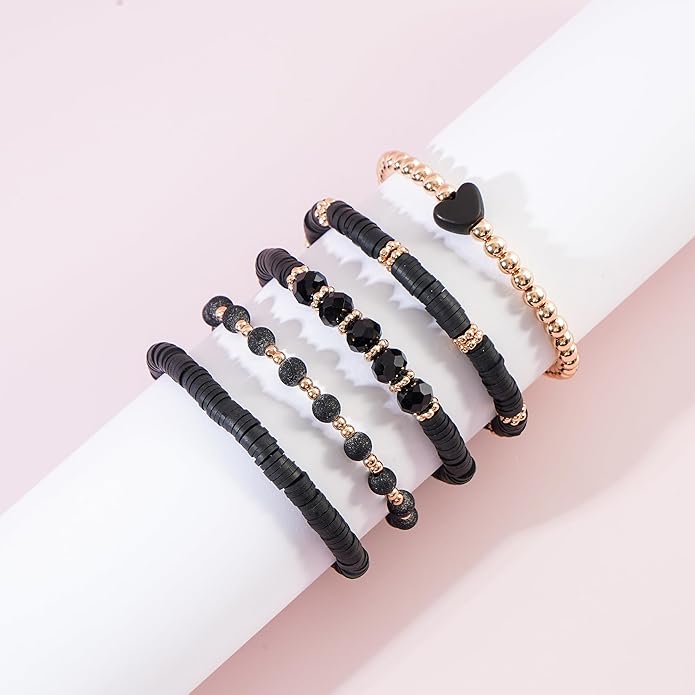 Heishi Beaded Stretch Bracelets for Women Stackable Polymer Clay Beads Bracelets Friendship Boho Summer Beach Bracelet Jewelry Set
