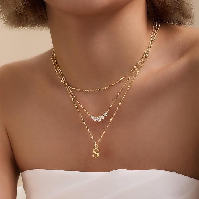 Valentines Gifts for Her Women - Initial Necklaces for Women Dainty 14k Gold Plated A-Z Letter Pendant Name Necklaces Cute Charm Choker Fashion Accessories Non Tarnish Trendy Jewelry Gift