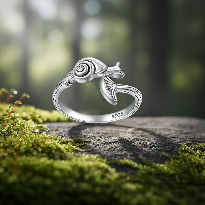 Mushroom Rings for Women Snail Sterling Silver Adjustable Open Ring Nature Inspired Adjustable Mushroom Jewelry Woodland Jewelry Gift for Women