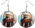 Round Wood Earrings Light Weight Printed Image Dangle Jewelry