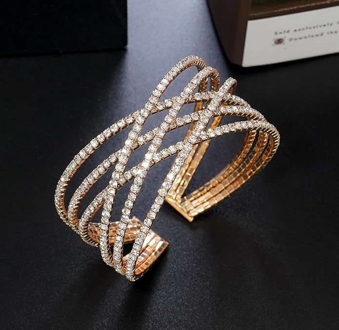 Rhinestone Bracelet for Women MultiLayer Crystal Cuff Bracelet Strand Layered Bracelet