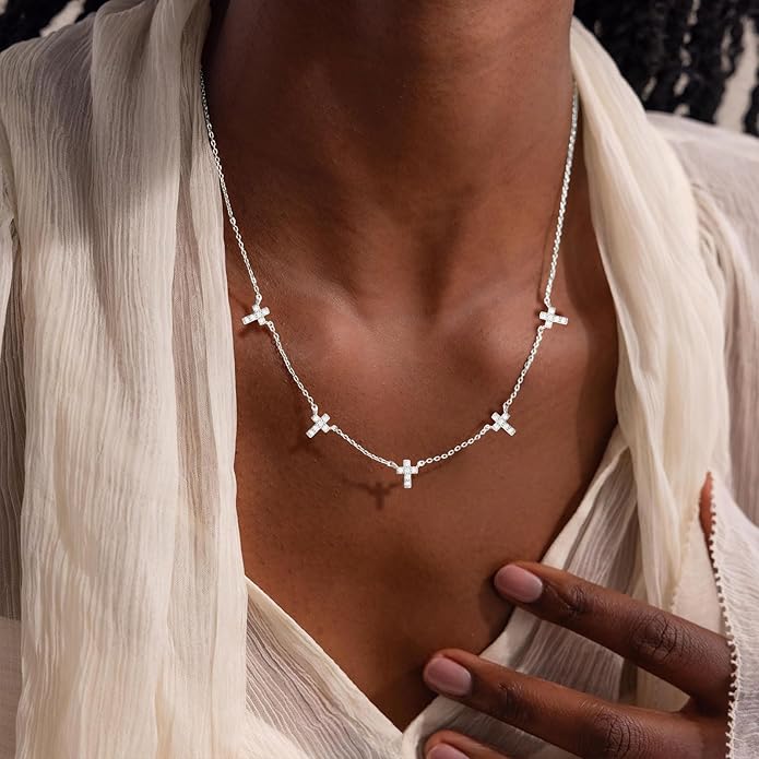 VRIUA Necklaces for Women - 14K Gold/Silver Plated Dainty Chain Necklace with Five Charms: Diamond, Bow, Snowflake, Cross, Flower, Clover, Butterfly, Heart, Star of David, and Star Trendy Jewelry