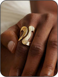 Chunky Rings For Women, Gold Silver Thumb Ring Asymmetrical Wavy Curve Ring Adjustable Non Tarnish Dainty Stainless Steel New Year Anniversary Birthday Jewelry Gift
