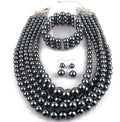 Exaggerated Imitation pearl multi-layer Necklace+bracelet+earring Large pearl necklace Wedding jewelry set for Women's and girls gifts（Multicolor optional）