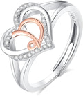 INFUSEU 925 Sterling Silver Initial Heart Ring for Women Girls, Adjustable Size