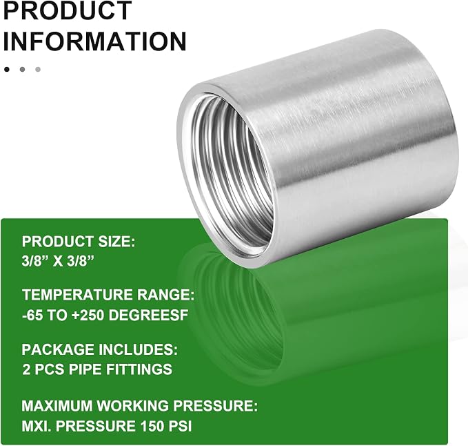 2PCS 304 Stainless Steel Cast Pipe Fitting, 3/8" x 3/8" NPT Female Threaded - Image 6