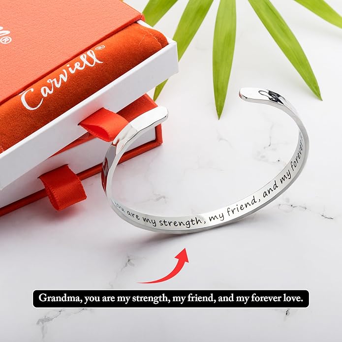 Carviell Engraved Cuff Bracelets for Women – Inspirational, Friendship, Love, Mom, Daughter, Sister, Christian, Graduation, Memorial & Wedding Gifts – 80+ Phrases – Stainless Steel, Gift-Ready