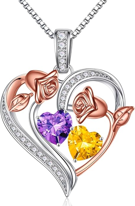 Iefil Valentines Day Gifts for Her - 925 Sterling Silver Rose Heart Necklace, Birthstone Jewelry, Anniversary Birthday Gifts for Wife Girlfriend Mom Daughter