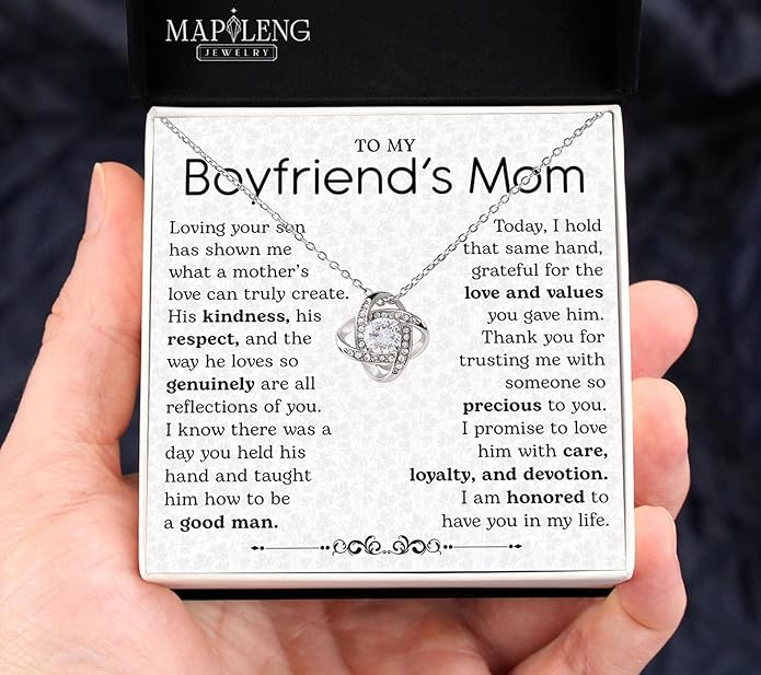 To My Boyfriend's Mom Love Knot Necklace, Elegant Jewelry Gift From Girlfriend, Meaningful Mothers Day Surprise, Birthday Christmas Keepsake With Heartfelt Message