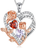 I Love You Birthstone Necklace, 925 Sterling Silver Heart Pendant with CZ Diamond Stones, Birthday Gifts for Women, Romantic Gift for Wife, Girlfriend, Her, Anniversary, Valentine's Day, Christmas