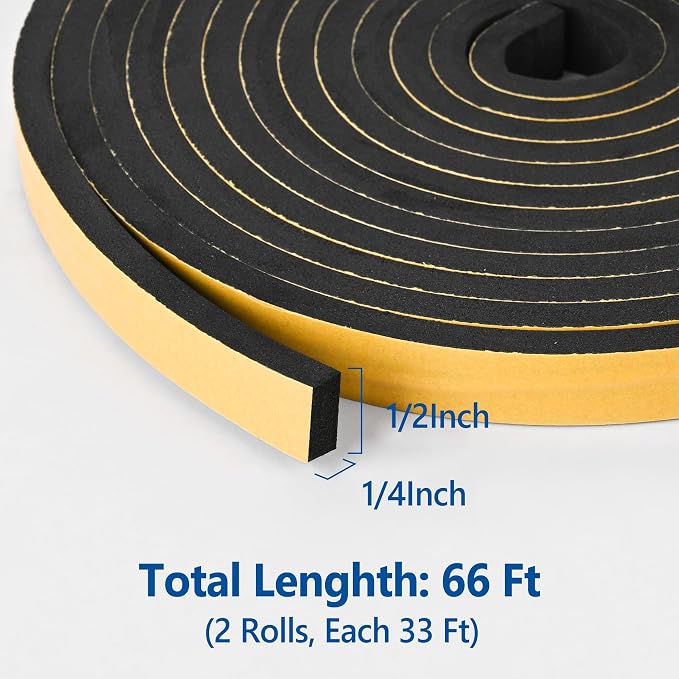 Self Adhesive Foam Tape Weatherstrip 1/2in x 1/4in x 66Ft High Density Foam - Image 2