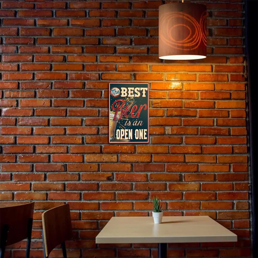 "The Best Beer is an Open One" Funny Bar Sign or Man Cave Decor | 12x8″ Durable Vintage Metal Beer Signs Wall Decorations for Home Bar/Basement/Garage/Mancave, 2347