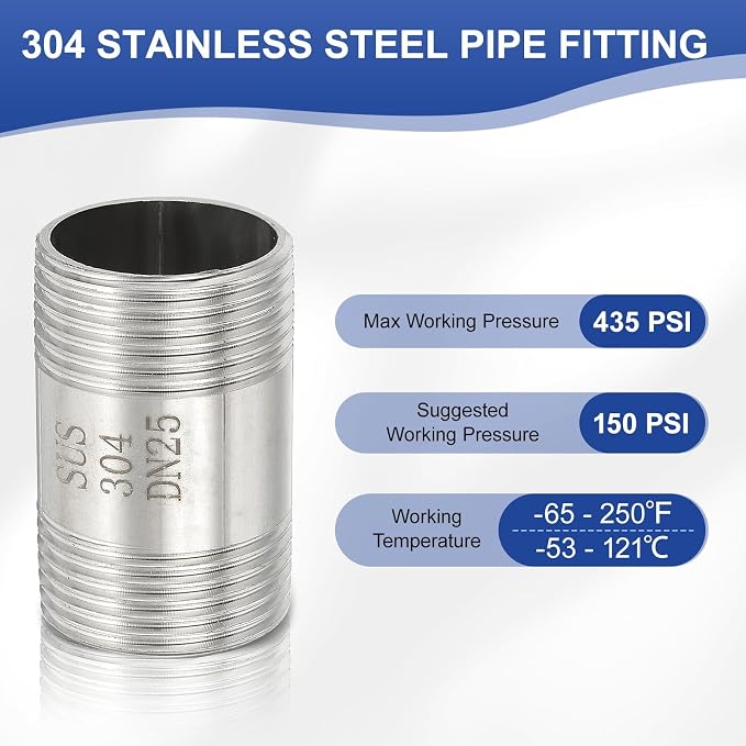 PATIKIL 304 Stainless Steel Pipe Fitting, 2 Pack 1" BSP Male x 1" BSP Male - Image 3