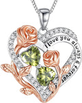 I Love You Birthstone Necklace, 925 Sterling Silver Heart Pendant with CZ Diamond Stones, Birthday Gifts for Women, Romantic Gift for Wife, Girlfriend, Her, Anniversary, Valentine's Day, Christmas