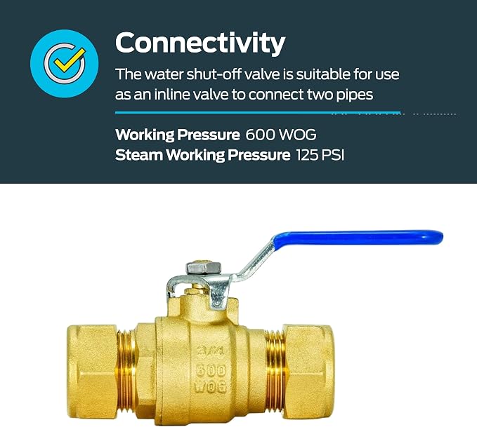 Eastman Full Port Ball Valve, 3/4 x 3/4 Inch Compression Ends, Brass Inline - Image 3