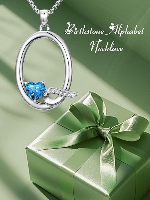 Valentines Day Gifts for Women Alphabet A to Z Initial Birthstone Pendant Necklaces for Women - 18k White Gold Plated Personalized Name Jewelry Valentine Mothers Day Birthday Gifts for Women Her Girlfriend