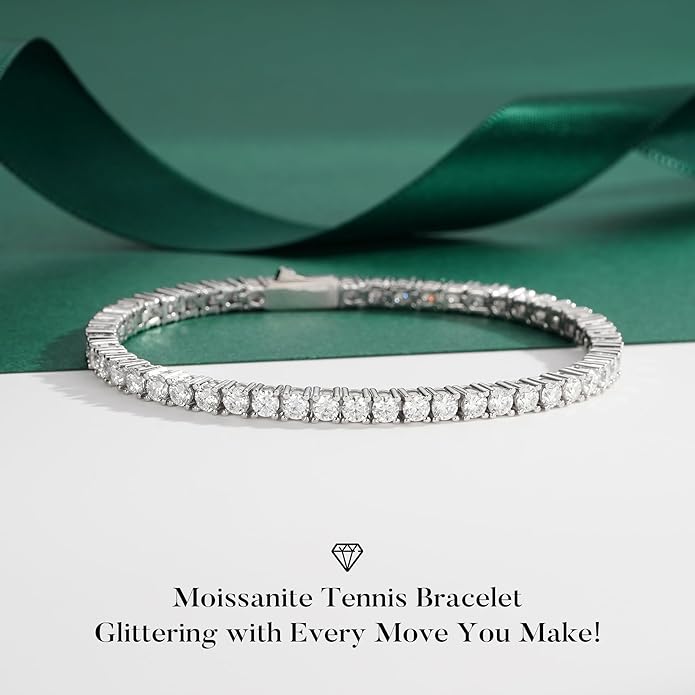 MOOSEA Moissanite Bracelets for Women, 925 Sterling Silver Anniversary Birthday Gifts for Women Wife Her Silver Tennis Bracelet Valentines Day Gifts for Her