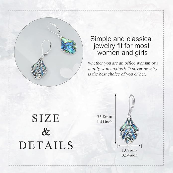 Abalone Shell Dangle Drop Earrings for Women 925 Sterling Silver Filigree Bohemian Earrings Jewelry Gift