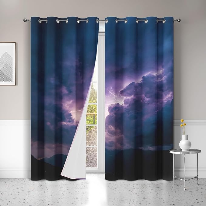 Lightning Curtains for Bedroom Decor, Thunderstorm Blackout Curtains 54 Inch - Image 2