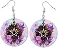 Round Wood Earrings Light Weight Printed Image Dangle Jewelry