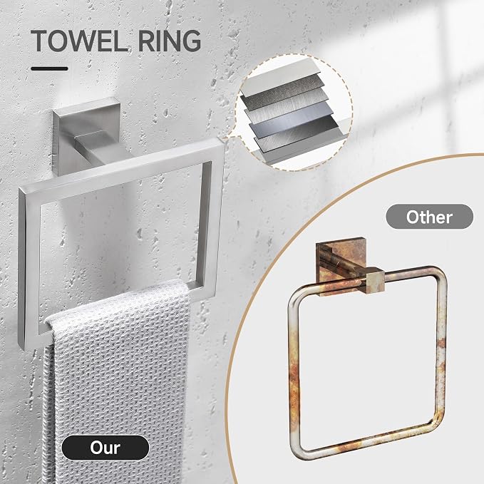 TQKAG 5-Piece Bathroom Hardware Set, Brushed Nickel Classic Wall Mounted - Image 5