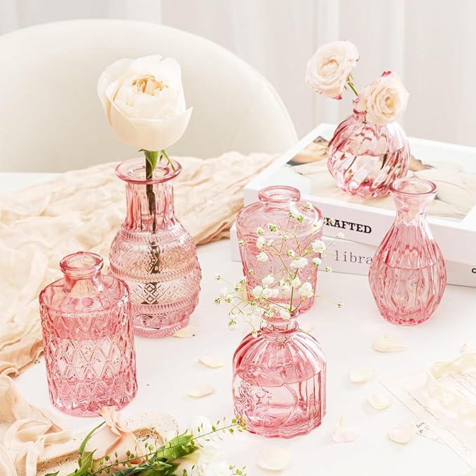 Clear Pink Glass Bud Vase Set of 24 Pcs, Small Bud Vases in Bulk, Glass Crystal - Image 7