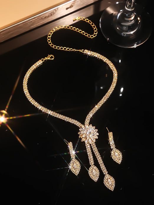 4 Pieces Cubic Zirconia Wedding Jewelry Sets for Bride Rhinestone Bridal Jewelry Set Necklace Bracelet Earring Ring for Brides Bridesmaid for Wedding Party