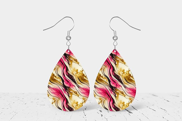 Teardrop Wood Earrings Light Weight Printed Image Dangle Jewelry, Fun and Funky Earrings