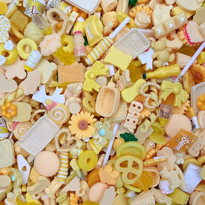 100pcs Cute Slime Charms Mixed Set Resin Flatback for DIY Craft Making and Ornament Scrapbooking Beads Assorted Candy Fruit Cake Resin Ornament Kit Making Supplies