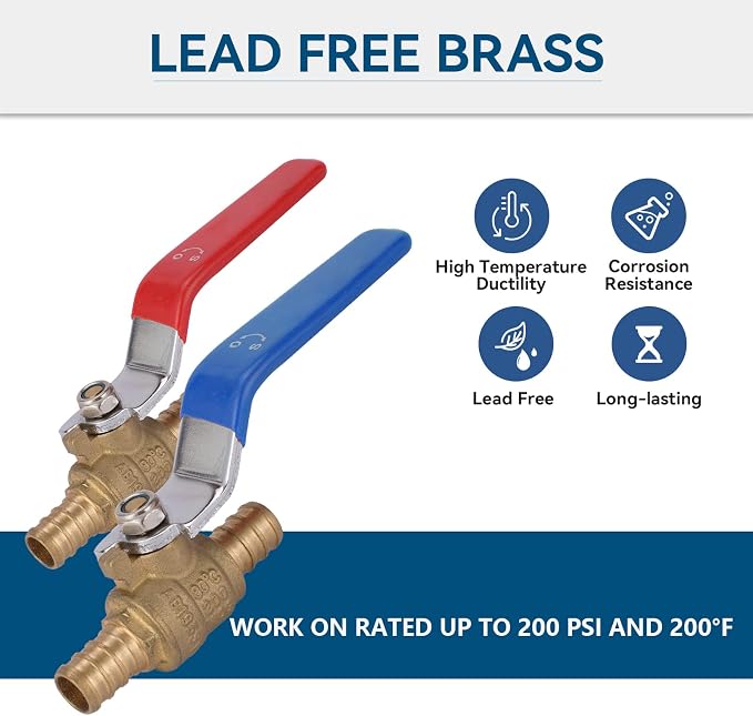 10-Pack GUOFIS 3/4-Inch PEX Crimp Full Port Ball Valve | 1/4 Turn Hot and Cold - Image 3