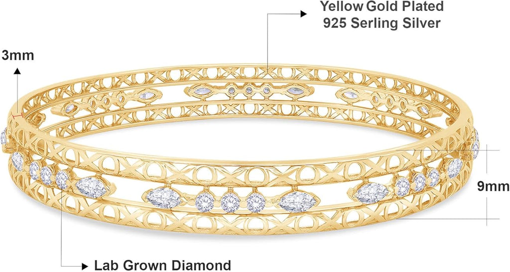 Bangle Bracelets for Women 3.65 Carat (ctw) Marquise And Round Shape Lab Grown Diamond 3-Row Cuff Bangle Bracelets In 14K Gold Over Sterling Silver Jewelry Gifts For Her Size-7.00 to 8.00 Inch