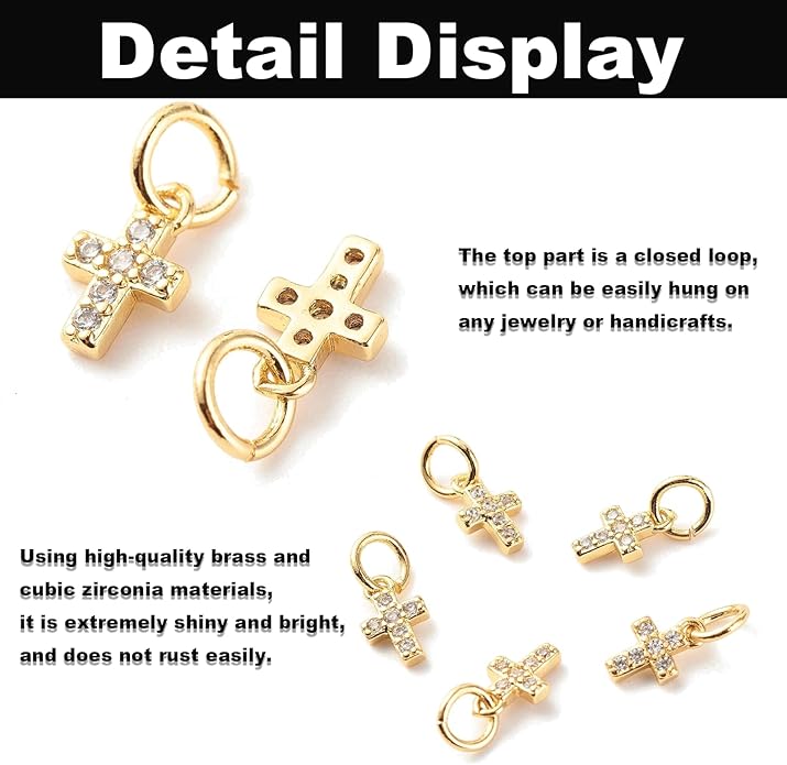 10PCS Cubic Zirconia Cross Alloy Pendants, 18K Gold Plated Cross Shaped Alloy Pendant, Sparkly Christ Crucifix Charms for Jewelry Making Bracelets Necklaces Earring Keychain DIY Craft Findings