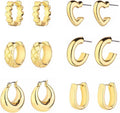 Wgoud Chunky Hoop Earrings Set 14K Gold Plated Hoop Earrings for Women Hypoallergenic, Thick Twisted Huggie Hoops Earring Set