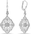 LeCalla 925 Sterling Silver Filigree Dangle Drop Leverback Earrings for Women | Long 925 Silver Dangle Leverback Earrings Hypoallergenic Filigree Tear drop Earrings Jewelry