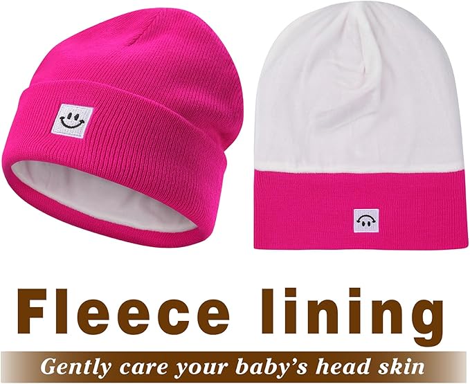MaxNova 2 Pack Baby Beanie Fleece Lined Knit Toddler Hat for Girls Boys 0-8 Years