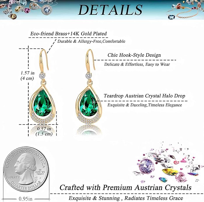 Austrian Crystal Halo Teardrop Hollow Drop Dangle Earrings for Women 14K Rose Gold Plated Hypoallergenic Jewelry Gifts