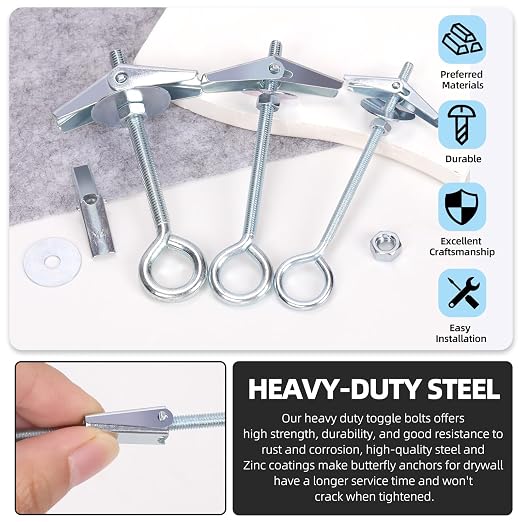 Glarks 15pcs M4 x 75mm O-Shaped Eye Bolt Toggle Anchors Set - Image 5