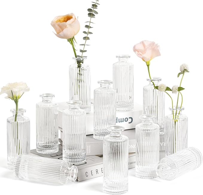 ComSaf Glass Small Bud Vases in Bulk 12 Pcs 5.2 Inch, Mini Bouquet Display by ComSaf