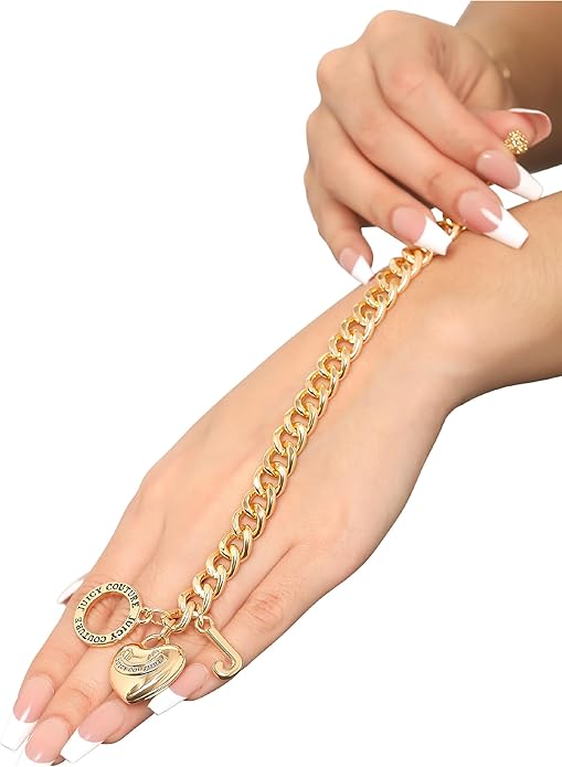 Juicy Couture Bracelet 7-7.5", Goldtone Heart Charm and Toggle Bracelets for Women, Juicy Jewelry